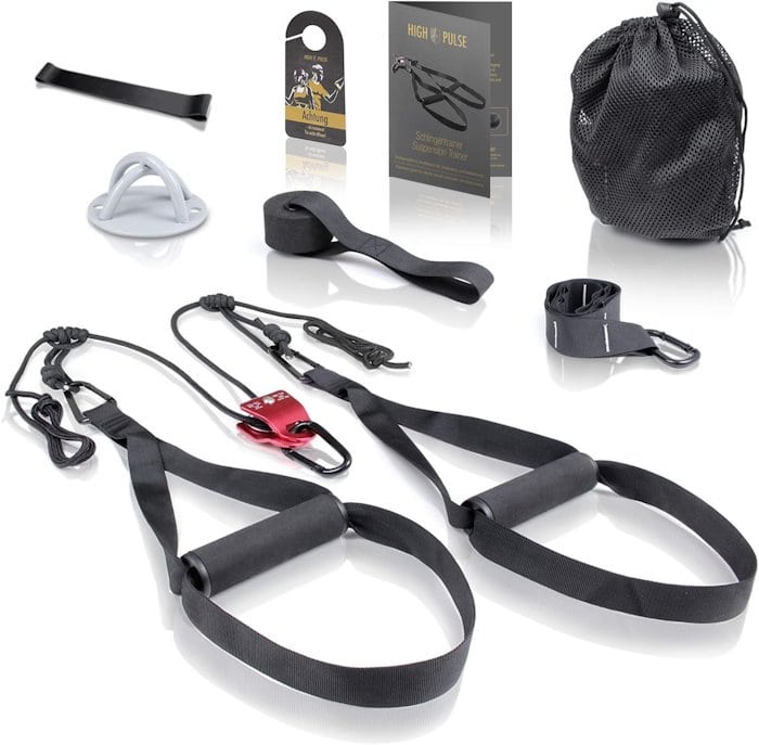 High Pulse Slingtrainer mit Umlenkrolle im Set mit viel Zubehör bei Amazon